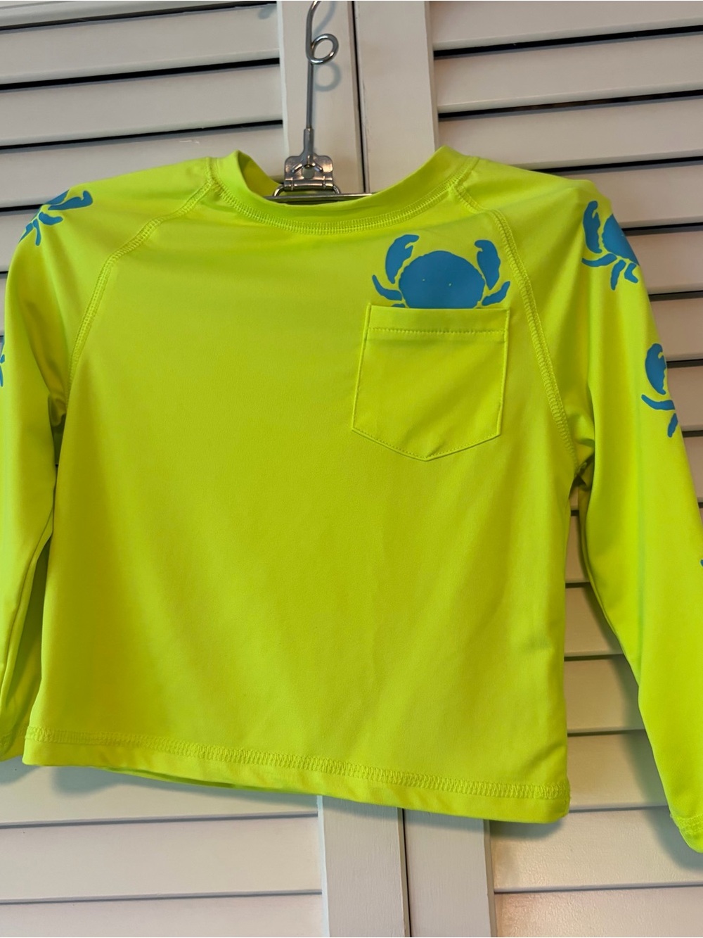 Wippette Neon Yellow Long-Sleeve Kids Rashguard with Blue Crab